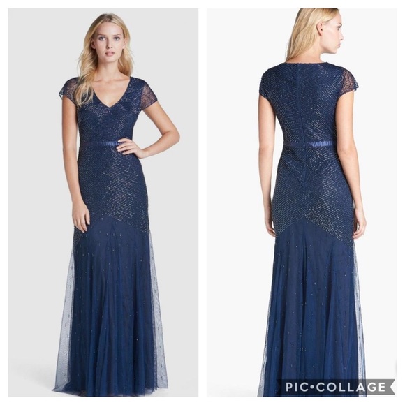 Adrianna Papell Dresses & Skirts - Adrianna Papell beaded cap sleeves long dress